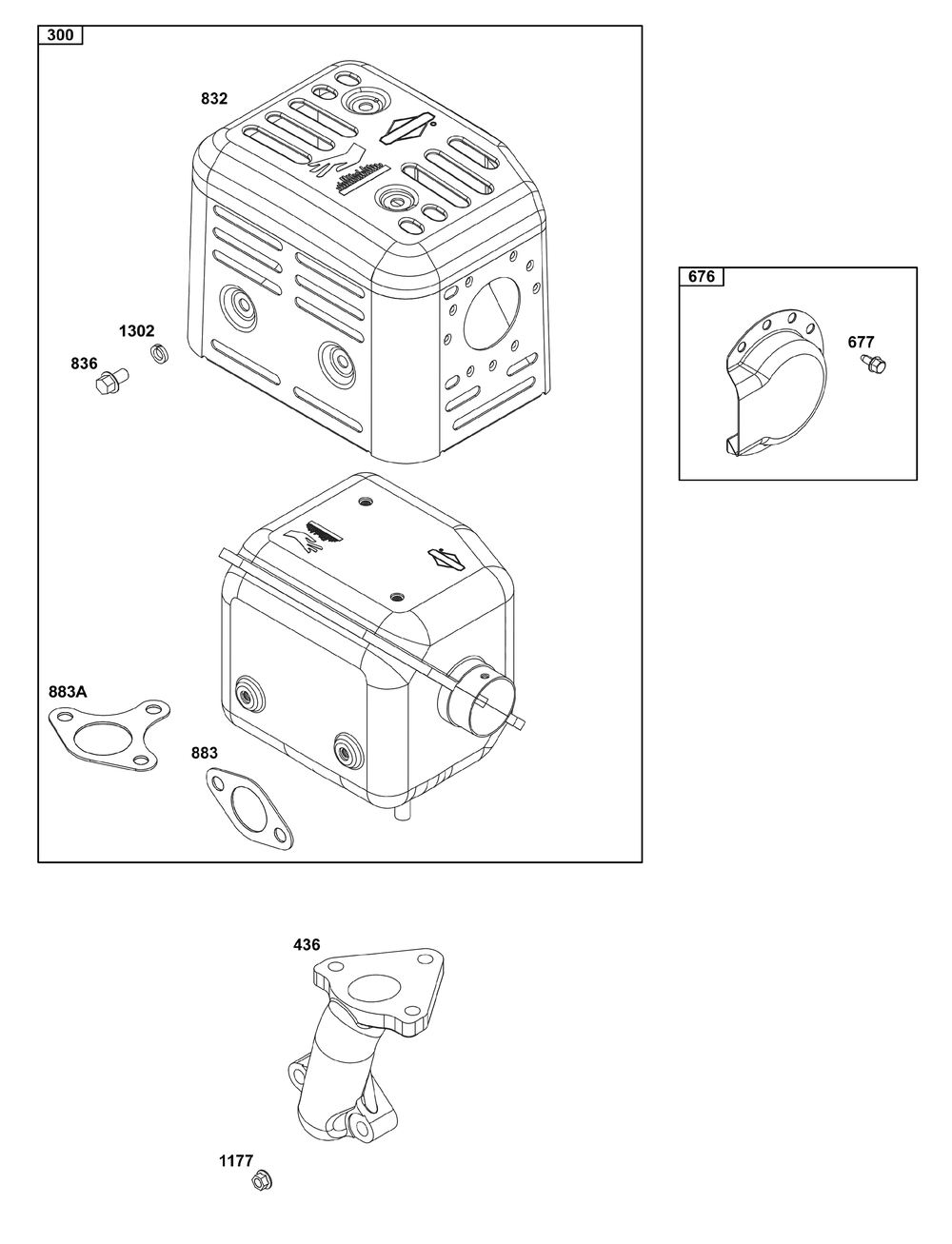 Exhaust Group Diagram and Parts List for 19N332-0001-H7 100000 - 19Z999 Briggs and Stratton Engine